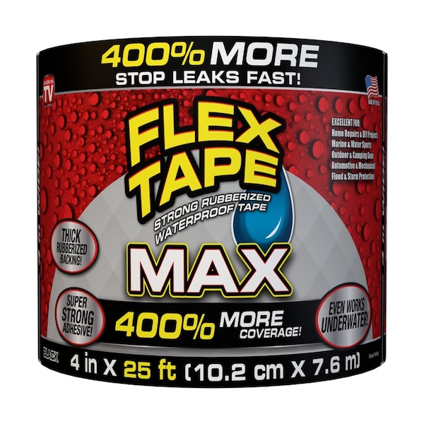Flex Tape Flex Seal Family of Products Flex Tape MAX 4 in. W X 25 ft. L Black Waterproof Repair Tape TFSMAXBLK04 - main